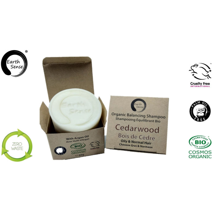Earth Sense Organics - Organic Balancing Solid Shampoo - Cedarwood - Oily & All Hair Types 60g
