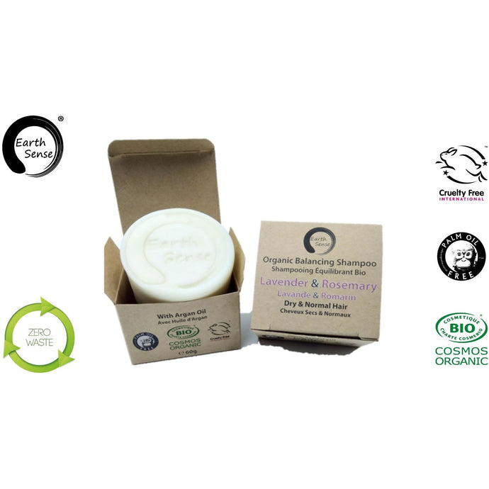 Earth Sense Organics - Organic Balancing Solid Shampoo - Lavender & Rosemary - Dry & all Hair Types 60g