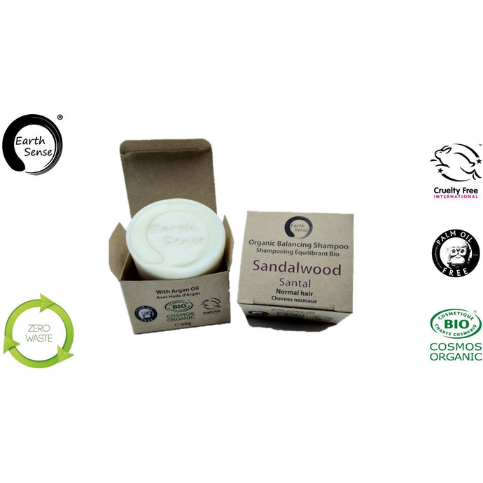 Earth Sense Organics - Organic Balancing Solid Shampoo - Sandalwood - Normal & all Hair Types 60g