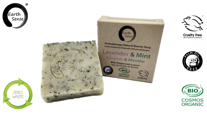 Earth Sense Organics - Organic Solid Soap - Lavender & Mint with Shredded Mint Leaves 100g