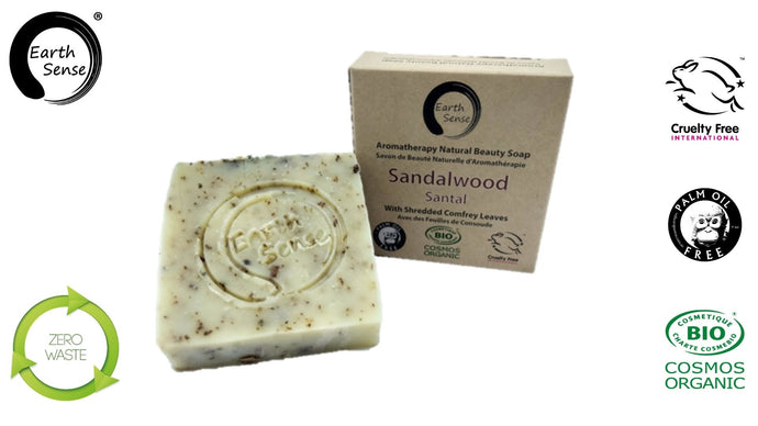 Earth Sense Organics - Organic Solid Soap - Sandalwood with Shredded Comfrey Leaves 100g