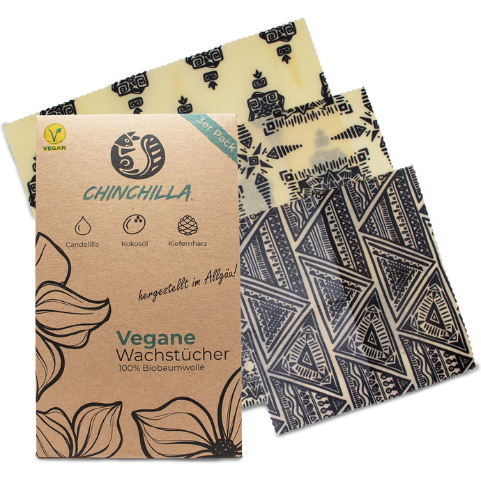 3-pack vegan wax food wraps (S, M, L) | Ecological & reusable alternative made of cotton, candelillawax, coconut oil & tree resin